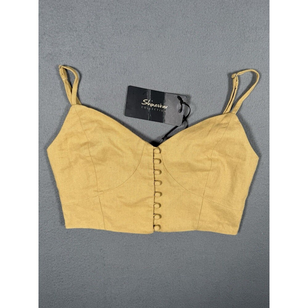 Shinestar NWT Yellow Cottagecore Button Up Bustier Cami Crop Top Size S.  #0020